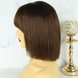 BUY ONE GET ONE FREE! Short Bob Brown Silky Straight With Bangs Human Hair Wigs