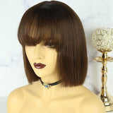 BUY ONE GET ONE FREE! Short Bob Brown Silky Straight With Bangs Human Hair Wigs