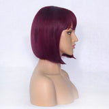 BUY ONE GET ONE FREE! Short Silky Straight Burgundy Color Bob Wigs With Bangs